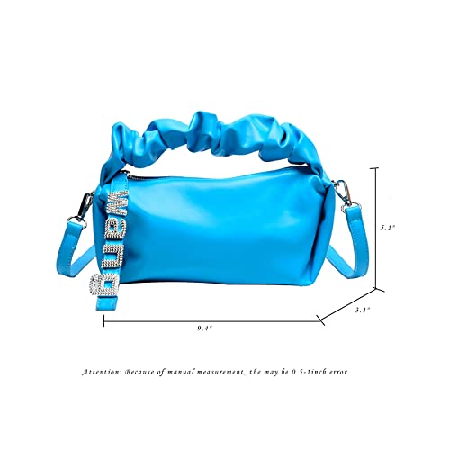 Top-handle shoudlder for women Ruched hobo Purses Handbags Crossbody Bags Satchel Clutch Tote Bag (Blue)