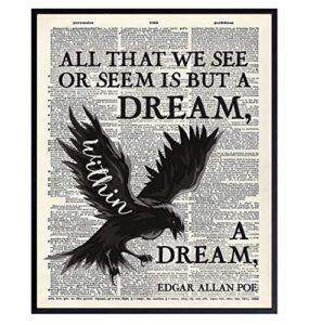 gothic edgar allan poe raven poster – 8×10 goth room decor – creepy vintage wall art – gothic home decor – scary unique upcycled dictionary art photo picture print – pagan gifts – wicca wiccan