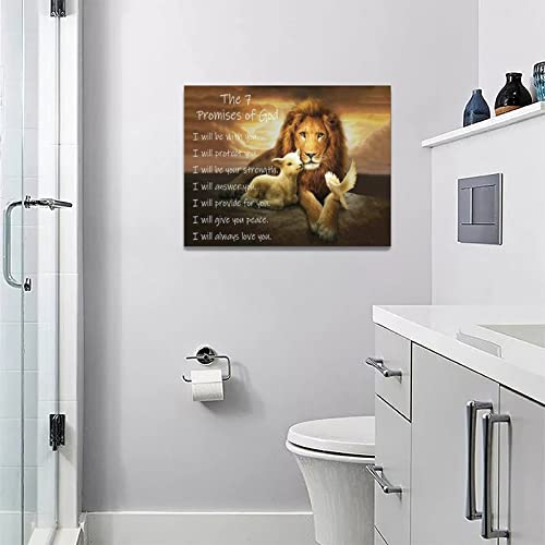 Lion of Judah Wall Art Lion and Lamb Canvas Painting Prints Christian Gifts Religious Wall Decor the 7 Promises of God Motivational Pictures Framed Artwork for Bedroom Living Room Bathroom 16"x12"