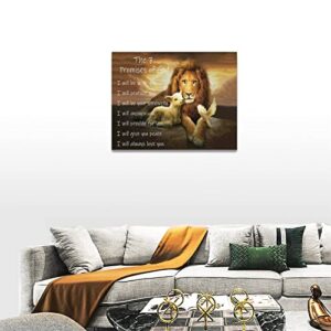 Lion of Judah Wall Art Lion and Lamb Canvas Painting Prints Christian Gifts Religious Wall Decor the 7 Promises of God Motivational Pictures Framed Artwork for Bedroom Living Room Bathroom 16"x12"