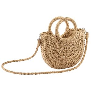 Ayliss Women Straw Handbag Summer Beach Rattan Tote Bag Crossbody Shoulder Top Handle Handbag Handmade Purse Clutch Bag (Khaki)