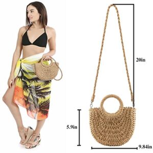 Ayliss Women Straw Handbag Summer Beach Rattan Tote Bag Crossbody Shoulder Top Handle Handbag Handmade Purse Clutch Bag (Khaki)