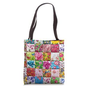 pioneer country farm vintage colorful floral quilt print tote bag