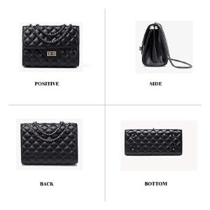 CEDDEOS Quilted Black Crossbody Bags Purses for Women, Small Handbags PU leather Shoulder Ladies Stylish Clutch Satchels Evening bag with Chain Strap