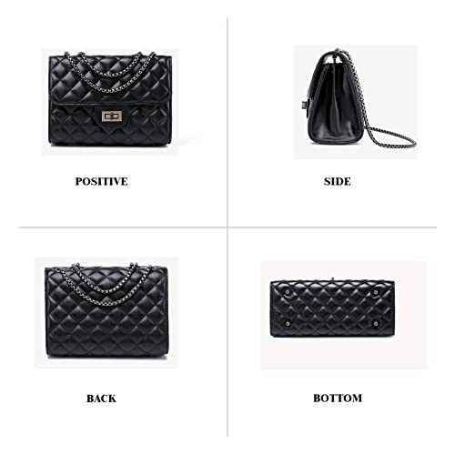 CEDDEOS Quilted Black Crossbody Bags Purses for Women, Small Handbags PU leather Shoulder Ladies Stylish Clutch Satchels Evening bag with Chain Strap