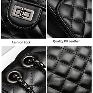 CEDDEOS Quilted Black Crossbody Bags Purses for Women, Small Handbags PU leather Shoulder Ladies Stylish Clutch Satchels Evening bag with Chain Strap
