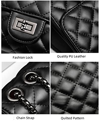 CEDDEOS Quilted Black Crossbody Bags Purses for Women, Small Handbags PU leather Shoulder Ladies Stylish Clutch Satchels Evening bag with Chain Strap