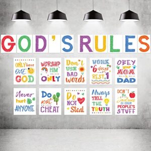 20 pieces ten commandments poster for kids christian bible verse poster inspirational religious scripture wall poster for classroom church sunday school christian scripture home decor (white base)