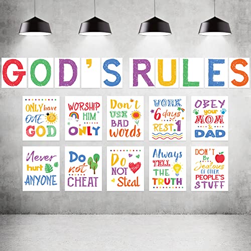 20 Pieces Ten Commandments Poster for Kids Christian Bible Verse Poster Inspirational Religious Scripture Wall Poster for Classroom Church Sunday School Christian Scripture Home Decor (White Base)