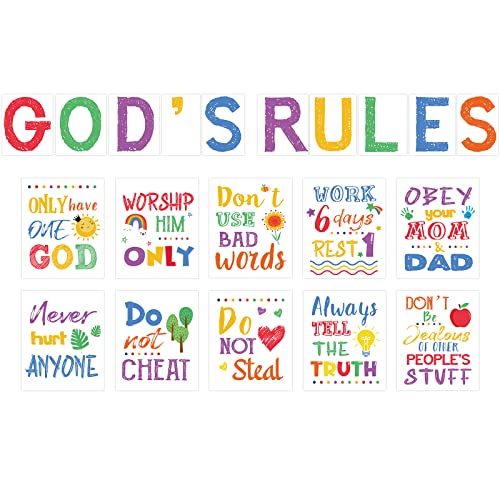 20 Pieces Ten Commandments Poster for Kids Christian Bible Verse Poster Inspirational Religious Scripture Wall Poster for Classroom Church Sunday School Christian Scripture Home Decor (White Base)