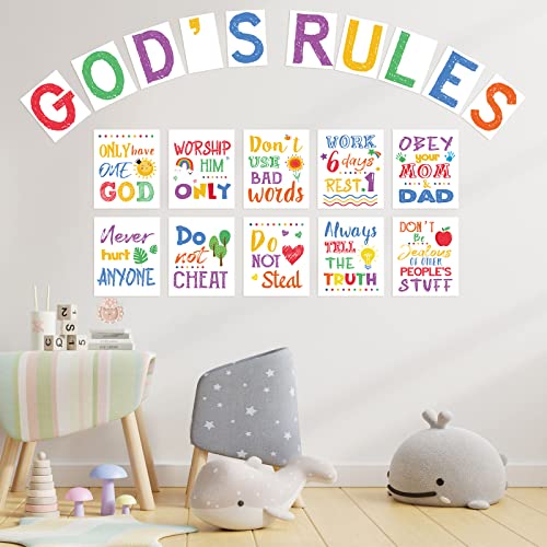 20 Pieces Ten Commandments Poster for Kids Christian Bible Verse Poster Inspirational Religious Scripture Wall Poster for Classroom Church Sunday School Christian Scripture Home Decor (White Base)