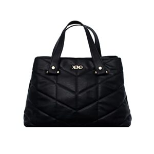 xoxo women’s black chevron vegan leather quilted pattern satchel bag with adjustable strap