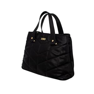 XOXO Women’s Black Chevron Vegan Leather Quilted Pattern Satchel Bag With Adjustable Strap