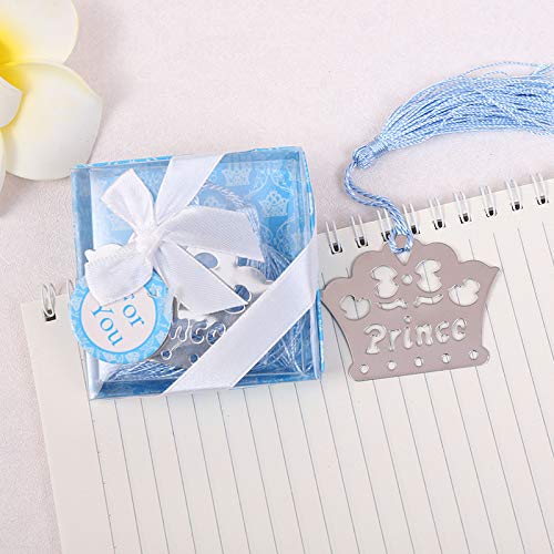 Yuokwer 12pcs Boy Baby Shower Favors for Guest Crown Prince Metal Bookmarks Kids Birthday Party Favor Gift Party Supplies,Gift Boxed Book Lovers Collection (12, Blue Prince)