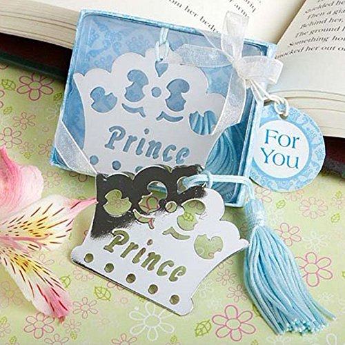 Yuokwer 12pcs Boy Baby Shower Favors for Guest Crown Prince Metal Bookmarks Kids Birthday Party Favor Gift Party Supplies,Gift Boxed Book Lovers Collection (12, Blue Prince)