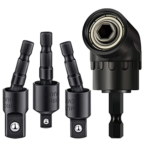 3Pcs 1/4" 3/8" 1/2"360°Rotatable Hex Socket Adapter Drill Bits Set,Impact Grade Socket Wrench Adapter Extension Set,105°Right Angle Drill Screwdriver set Drill Hex Bit Socket Adapter