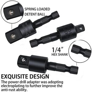 3Pcs 1/4" 3/8" 1/2"360°Rotatable Hex Socket Adapter Drill Bits Set,Impact Grade Socket Wrench Adapter Extension Set,105°Right Angle Drill Screwdriver set Drill Hex Bit Socket Adapter