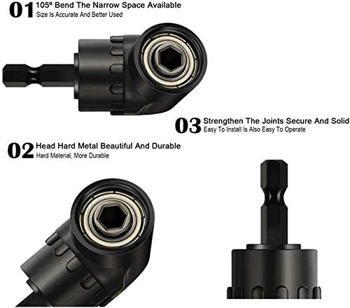 3Pcs 1/4" 3/8" 1/2"360°Rotatable Hex Socket Adapter Drill Bits Set,Impact Grade Socket Wrench Adapter Extension Set,105°Right Angle Drill Screwdriver set Drill Hex Bit Socket Adapter