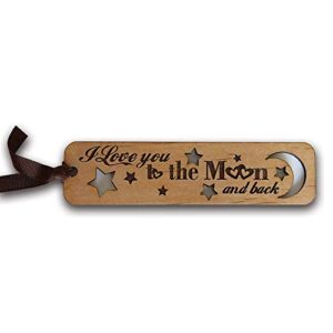 Bella Busta- I Love You to The Moon Bookmark-Christmas Gift-Laser Cut and Engraved Natural Alder Wood-Christmas Gift-Valentines Day Gift