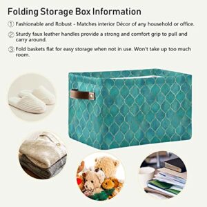 xigua Teal Moroccan with Gold Line Storage Baskets,Large Decorative Collapsible Rectangular Canvas Fabric Storage Bin for Home Office(15x11x9.5inch,2 Pack)