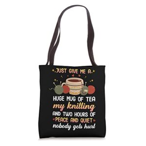 two hours of peace funny crochet knitting crocheter graphic tote bag