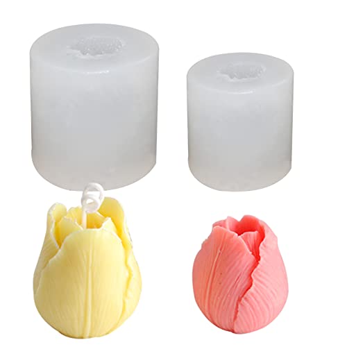 2 Pieces 3D Silicone Candle Mold Tulip Flower Candle Mold for Candle Making Handmade Silicone Soap Mold for Handmade Plaster Craft Soap Making Home Decorating Ornaments