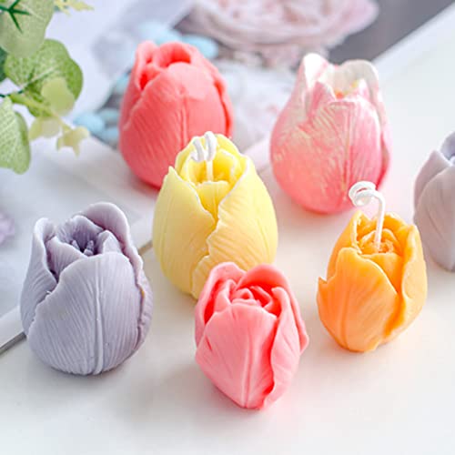 2 Pieces 3D Silicone Candle Mold Tulip Flower Candle Mold for Candle Making Handmade Silicone Soap Mold for Handmade Plaster Craft Soap Making Home Decorating Ornaments