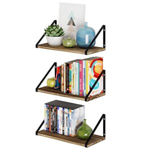 brightmaison bgt mino floating shelves, 17″x8″ bookshelf for living room decor wall shelves bedroom decor kitchen organization bathroom shelves set of 3, burnt finish