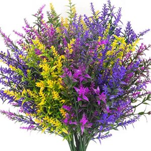 heylife 18 bundles artificial lavender flowers outdoor uv resistant fake plastic flowers faux plastic shrubs for indoor outdoor window home garden decoration