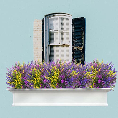 Heylife 18 Bundles Artificial Lavender Flowers Outdoor UV Resistant Fake Plastic Flowers Faux Plastic Shrubs for Indoor Outdoor Window Home Garden Decoration