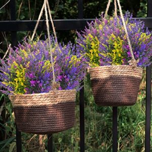 Heylife 18 Bundles Artificial Lavender Flowers Outdoor UV Resistant Fake Plastic Flowers Faux Plastic Shrubs for Indoor Outdoor Window Home Garden Decoration