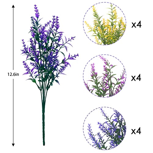 Heylife 18 Bundles Artificial Lavender Flowers Outdoor UV Resistant Fake Plastic Flowers Faux Plastic Shrubs for Indoor Outdoor Window Home Garden Decoration