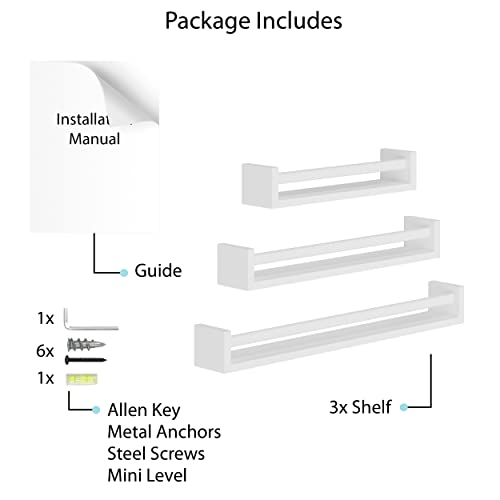 brightmaison Bambini Multisize Floating Shelves, Kids Bookshelf Nursery Storage Shelves for Wall Bathroom & Kitchen Organization Set of 3 White
