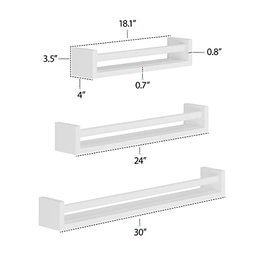 brightmaison Bambini Multisize Floating Shelves, Kids Bookshelf Nursery Storage Shelves for Wall Bathroom & Kitchen Organization Set of 3 White