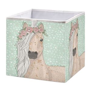 Kigai Flower Horse Storage Basket Cube Box Foldable Canvas Storage Basket for Clothes Storage,Toy Box,Home Storage