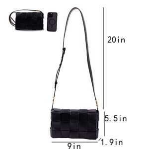 DAENO Woven Crossbody Bags for Women, Shoulder Braided Bag, Padded Cassette Leather Handbag Purse for Women (Black)