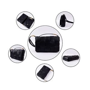 DAENO Woven Crossbody Bags for Women, Shoulder Braided Bag, Padded Cassette Leather Handbag Purse for Women (Black)
