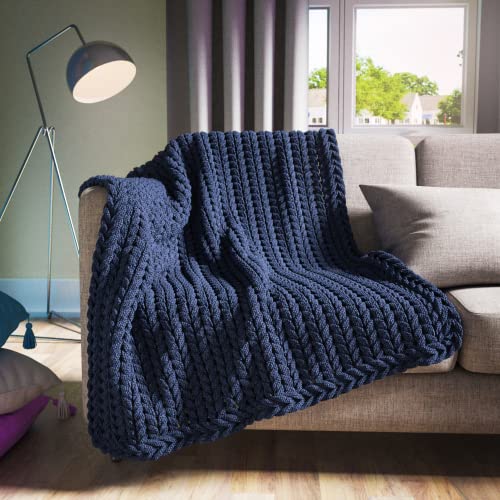 Chunky Knit Blanket Throw (60x40 in, Navy Blue) - Navy Throw Blanket Knit Throw Blanket Knitted Blanket Chunky Blanket Chunky Knit Throw Knit Blanket Chunky Knot Blanket Cable Knit Blanket