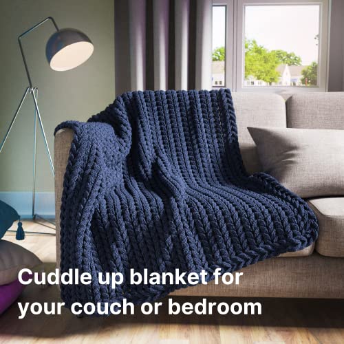 Chunky Knit Blanket Throw (60x40 in, Navy Blue) - Navy Throw Blanket Knit Throw Blanket Knitted Blanket Chunky Blanket Chunky Knit Throw Knit Blanket Chunky Knot Blanket Cable Knit Blanket