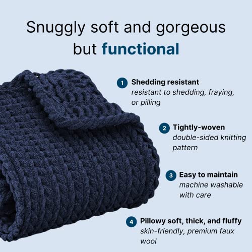 Chunky Knit Blanket Throw (60x40 in, Navy Blue) - Navy Throw Blanket Knit Throw Blanket Knitted Blanket Chunky Blanket Chunky Knit Throw Knit Blanket Chunky Knot Blanket Cable Knit Blanket
