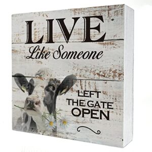 inspirational wooden box sign desk decor live like someone cow wood block plaque box signs with quotes rustic box sign for home living room office shelf table decoration (5 x 5 inch)