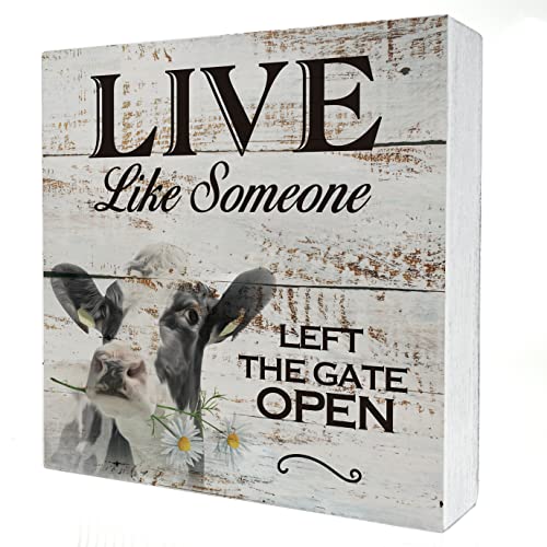 Inspirational Wooden Box Sign Desk Decor Live Like Someone Cow Wood Block Plaque Box Signs with Quotes Rustic Box Sign for Home Living Room Office Shelf Table Decoration (5 X 5 Inch)