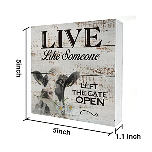 Inspirational Wooden Box Sign Desk Decor Live Like Someone Cow Wood Block Plaque Box Signs with Quotes Rustic Box Sign for Home Living Room Office Shelf Table Decoration (5 X 5 Inch)