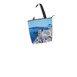 Landscape Oia Santorini Greece Tote Handbag for Women Tote Bag, Canvas + leather Shoulder Bag, Hobo bag, Satchel Purse(6cr8b)