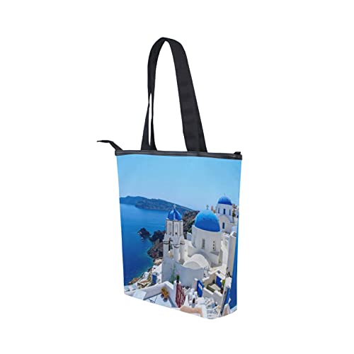 Landscape Oia Santorini Greece Tote Handbag for Women Tote Bag, Canvas + leather Shoulder Bag, Hobo bag, Satchel Purse(6cr8b)