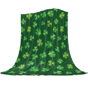 St Patrick Throw Blanket Shamrock Clover Blankets Lightweight Cozy Soft Flannel Blankets Watercolor Green Lucky Clover Bed Blanket for Bed Couch Sofa Bedroom Travel All Season Use 40" x 50"