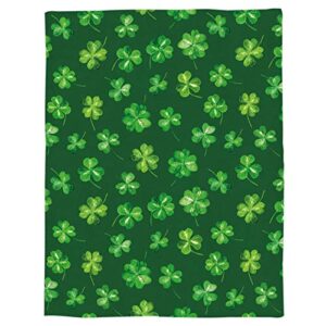 St Patrick Throw Blanket Shamrock Clover Blankets Lightweight Cozy Soft Flannel Blankets Watercolor Green Lucky Clover Bed Blanket for Bed Couch Sofa Bedroom Travel All Season Use 40" x 50"