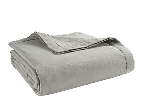 LANE LINEN Twin Size Blanket for Bed – 100% Cotton Oversized Throw for Couch - 320GSM Lightweight Soft Breathable 3-Layer Cooling Summer Blanket – Percale Weave – Self Softening – 68”x90” Silver