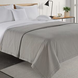 LANE LINEN Twin Size Blanket for Bed – 100% Cotton Oversized Throw for Couch - 320GSM Lightweight Soft Breathable 3-Layer Cooling Summer Blanket – Percale Weave – Self Softening – 68”x90” Silver
