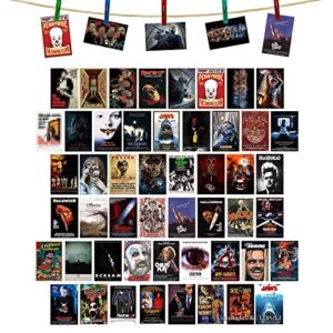 50PCS Classic Horror Movie Poster Wall Collage Kit Aesthetic Pictures Collage Vintage Film Photo Wall Home Theater Room Dorm Bedroom Wall Decor 4" x 6"